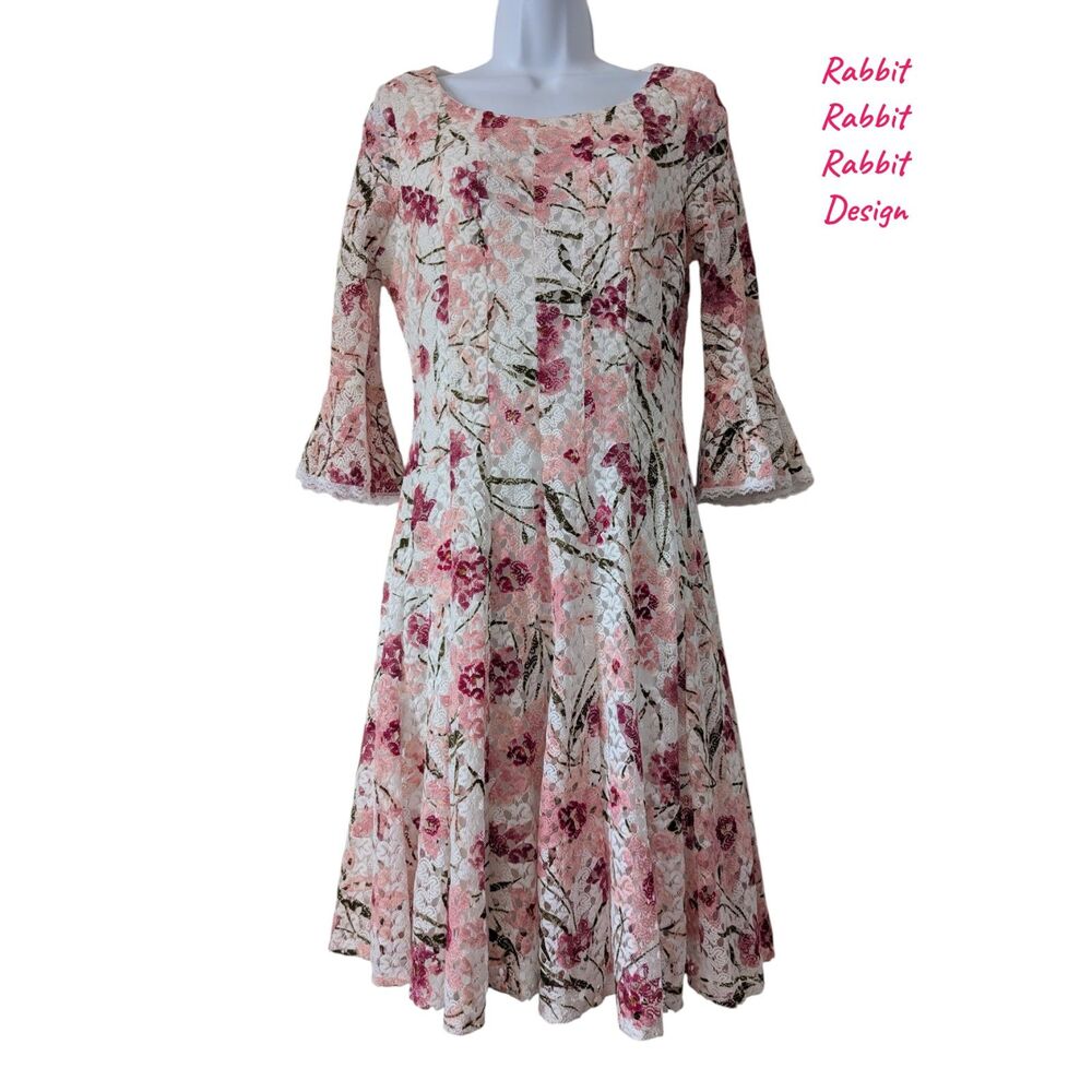 Rabbit Rabbit Rabbit Floral Lace Fit & Flare Dress Size 8 Bell Sleeve